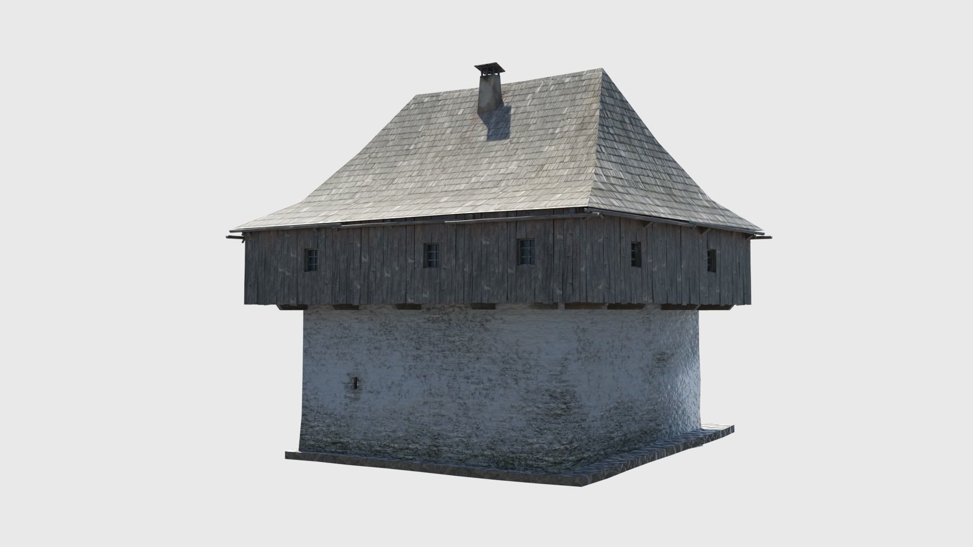 Medieval tower castle and stable Low-poly 3D model_5