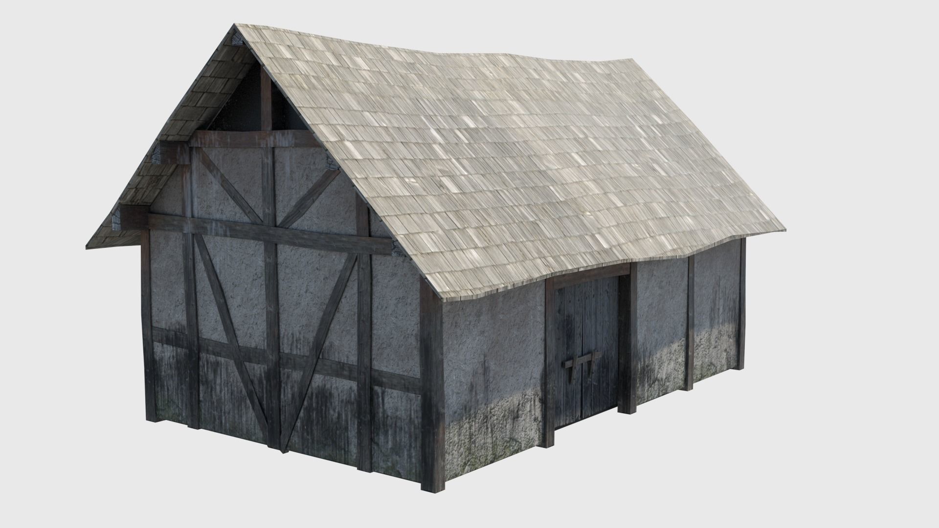 Medieval tower castle and stable Low-poly 3D model_9