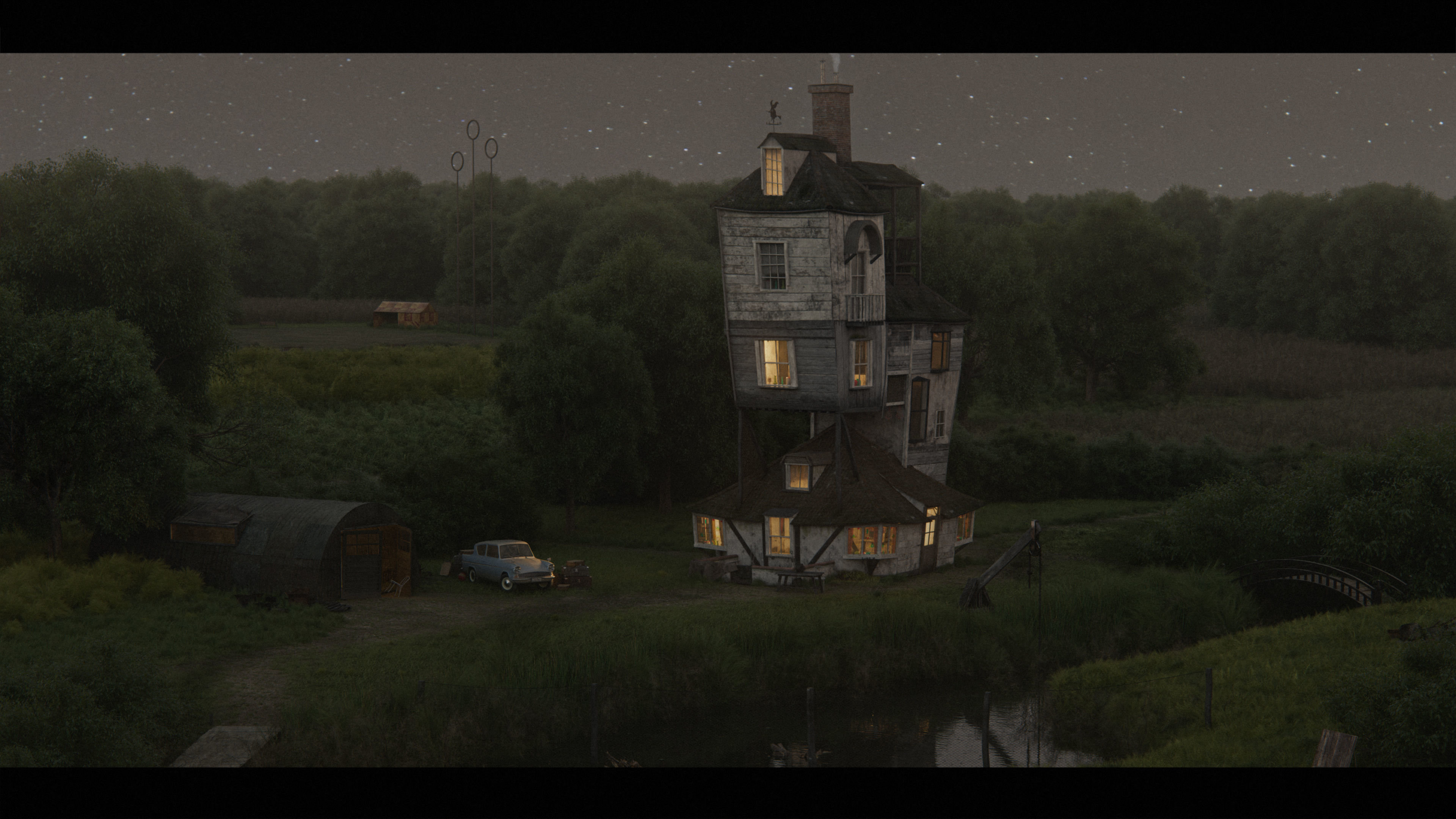 Harry Potter Burrow Weasley Car Environment Quidditch House Low-poly 3D model_2