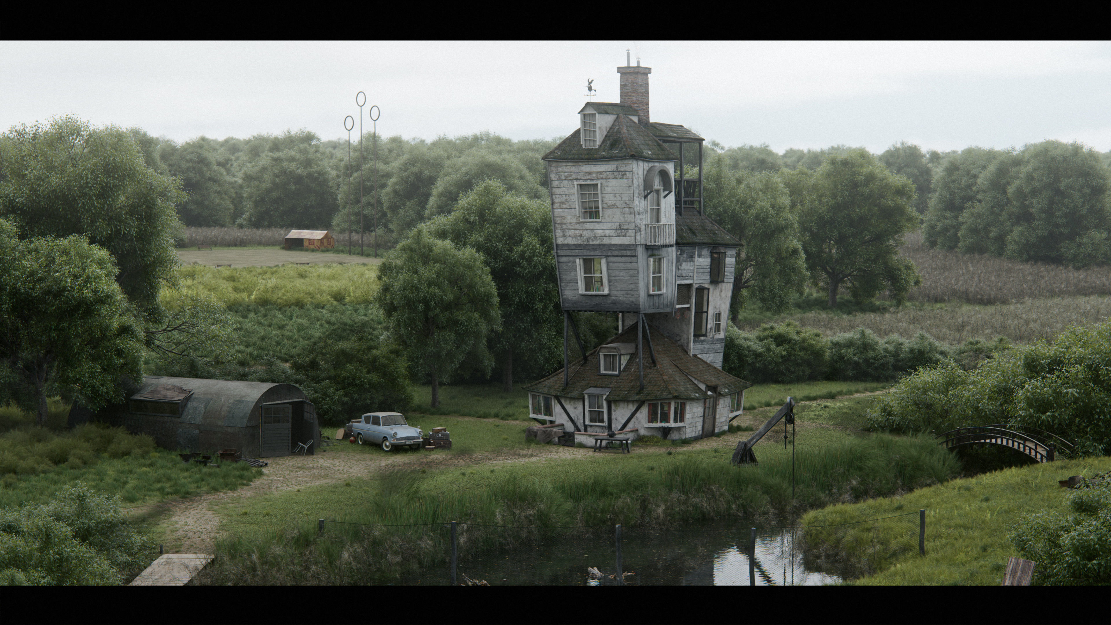 Harry Potter Burrow Weasley Car Environment Quidditch House Low-poly 3D model_1