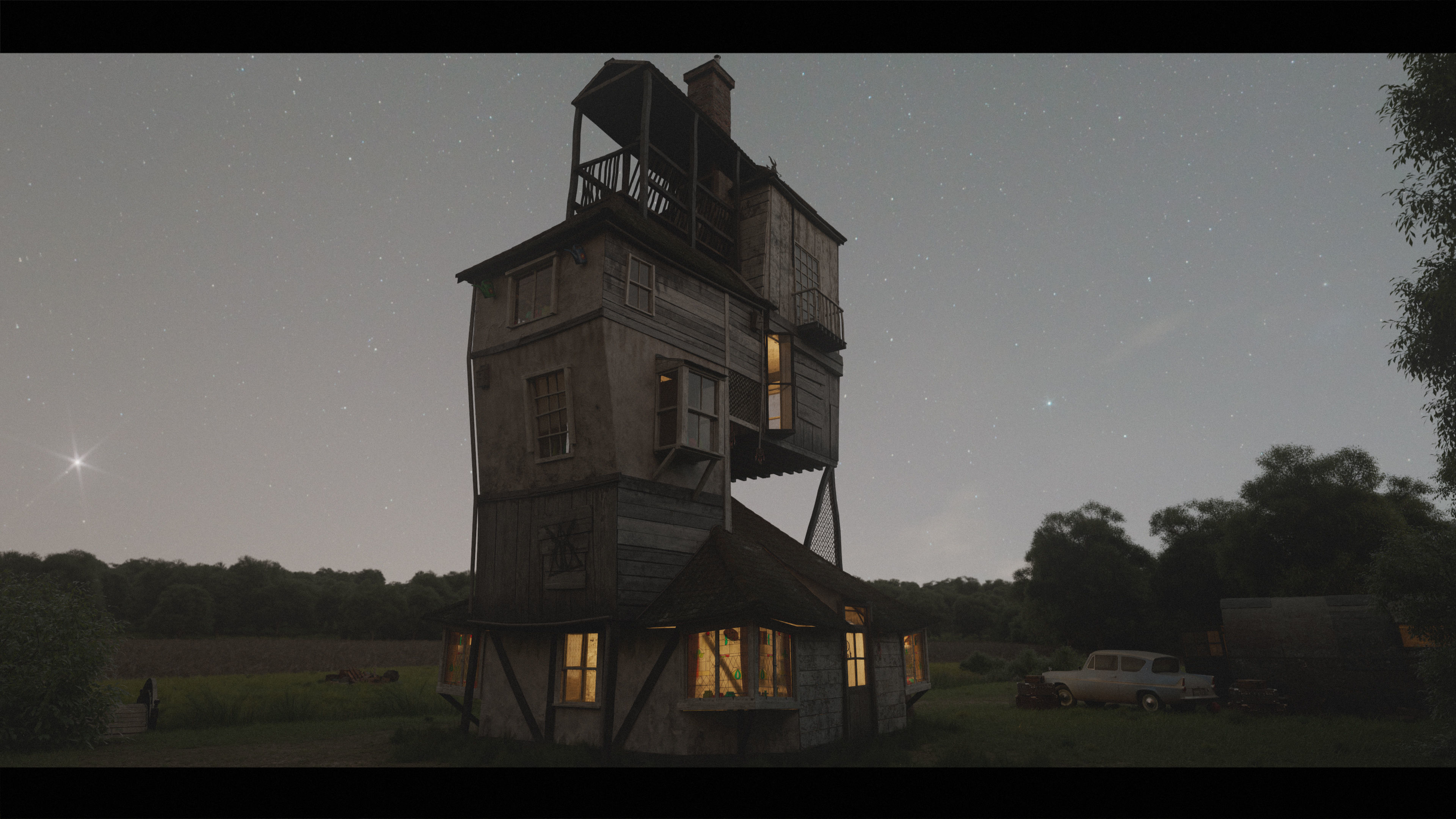 Harry Potter Burrow Weasley Car Environment Quidditch House Low-poly 3D model_10