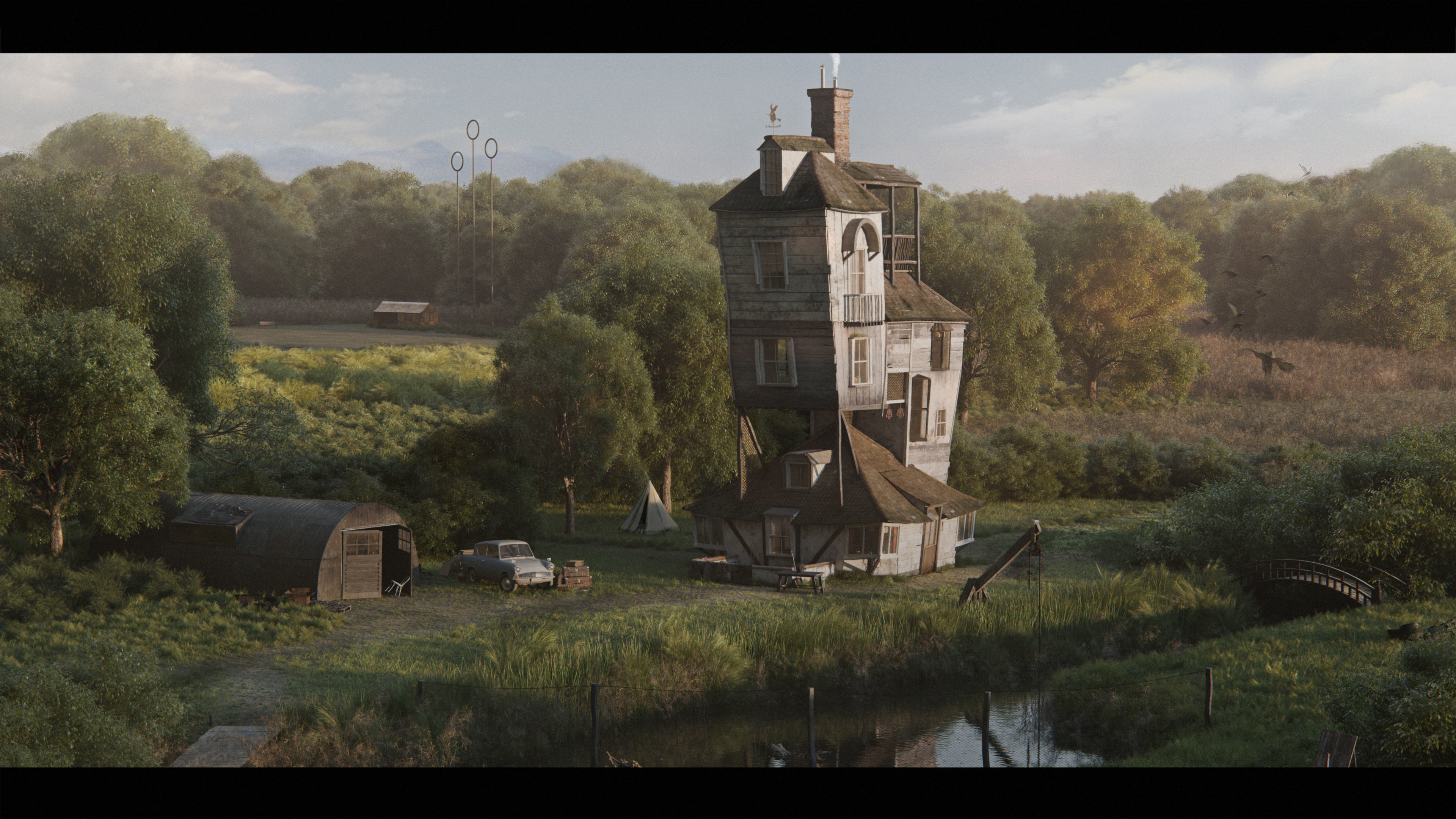 Harry Potter Burrow Weasley Car Environment Quidditch House Low-poly 3D model_40