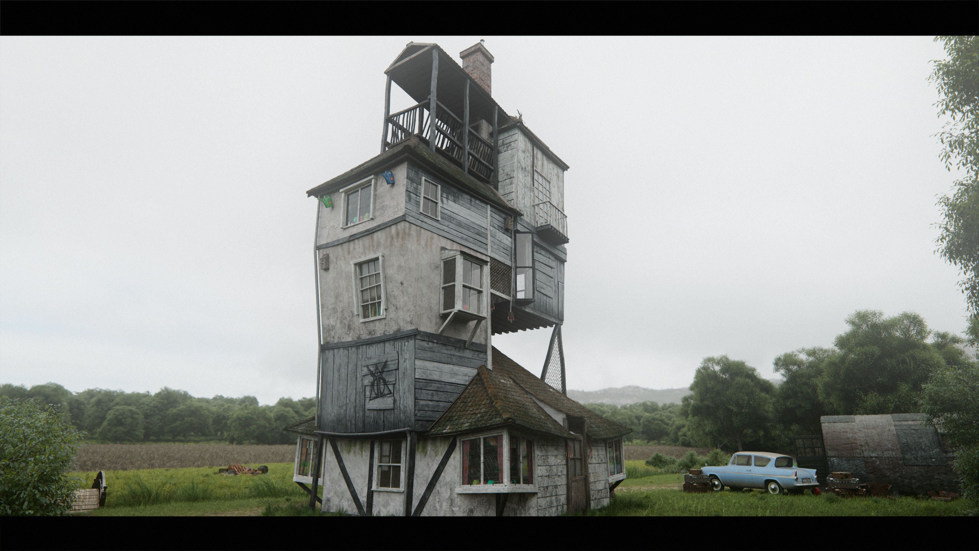 Harry Potter Burrow Weasley Car Environment Quidditch House Low-poly 3D model_9