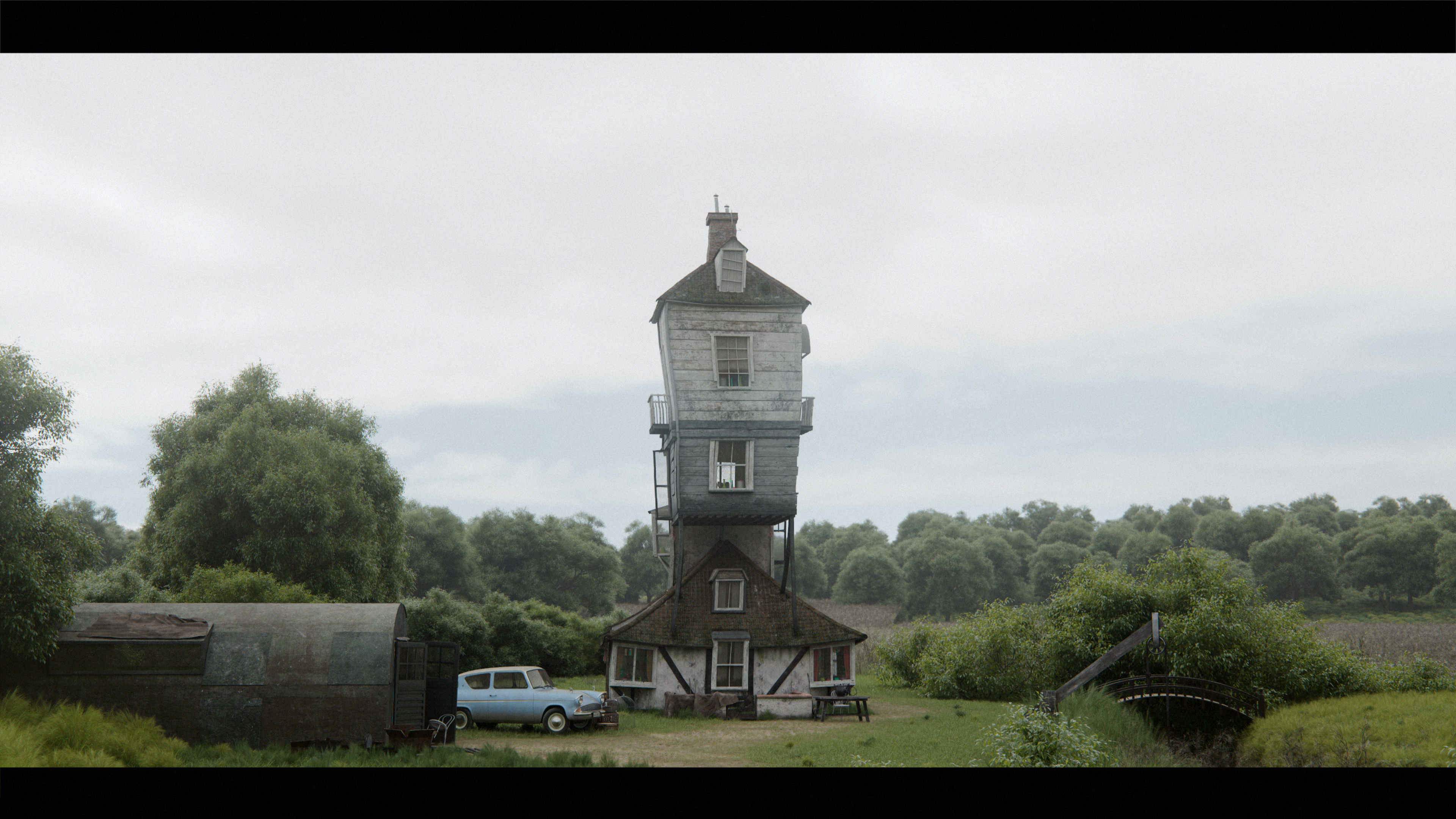 Harry Potter Burrow Weasley Car Environment Quidditch House Low-poly 3D model_13