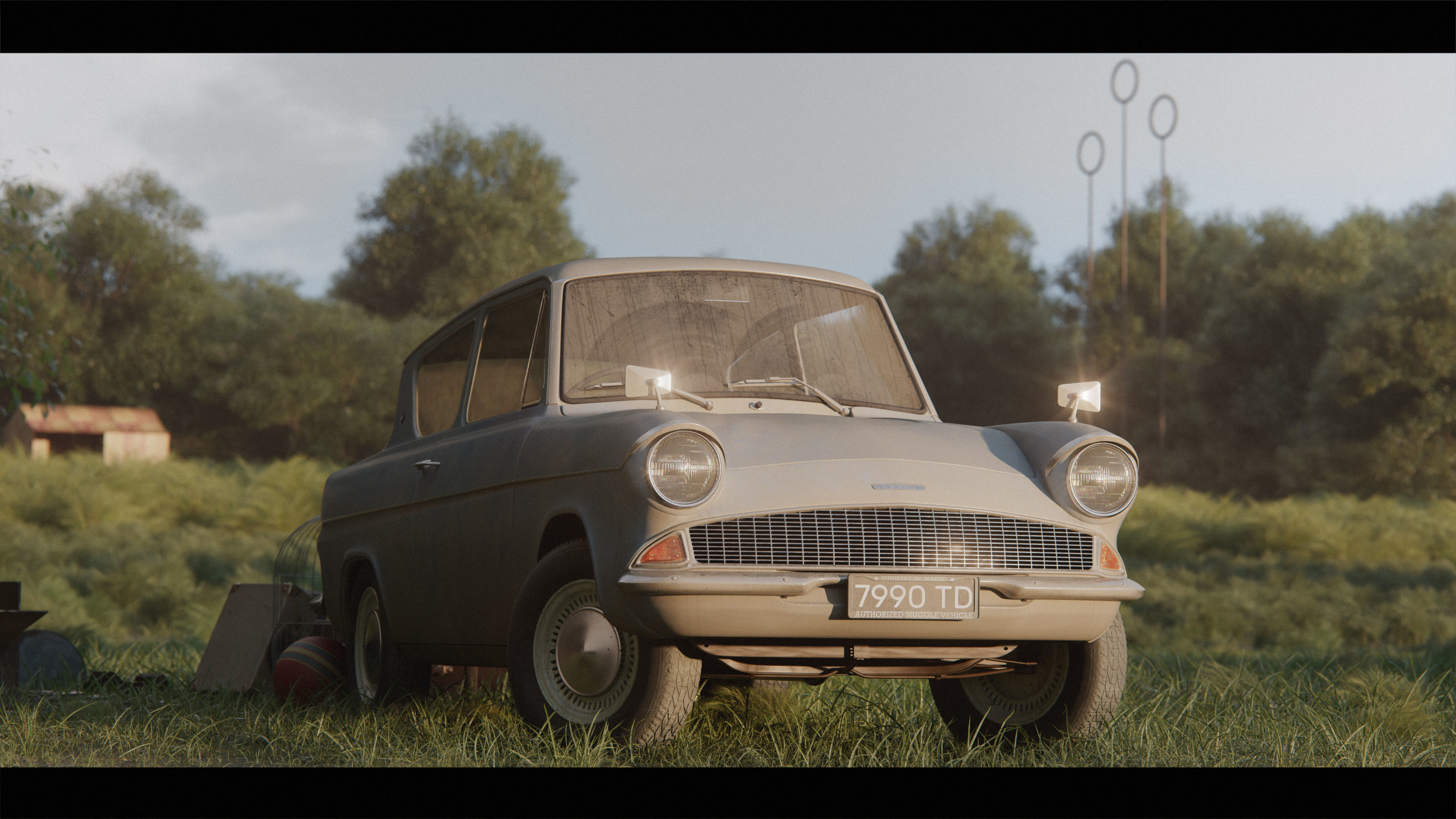 Harry Potter Burrow Weasley Car Environment Quidditch House Low-poly 3D model_36