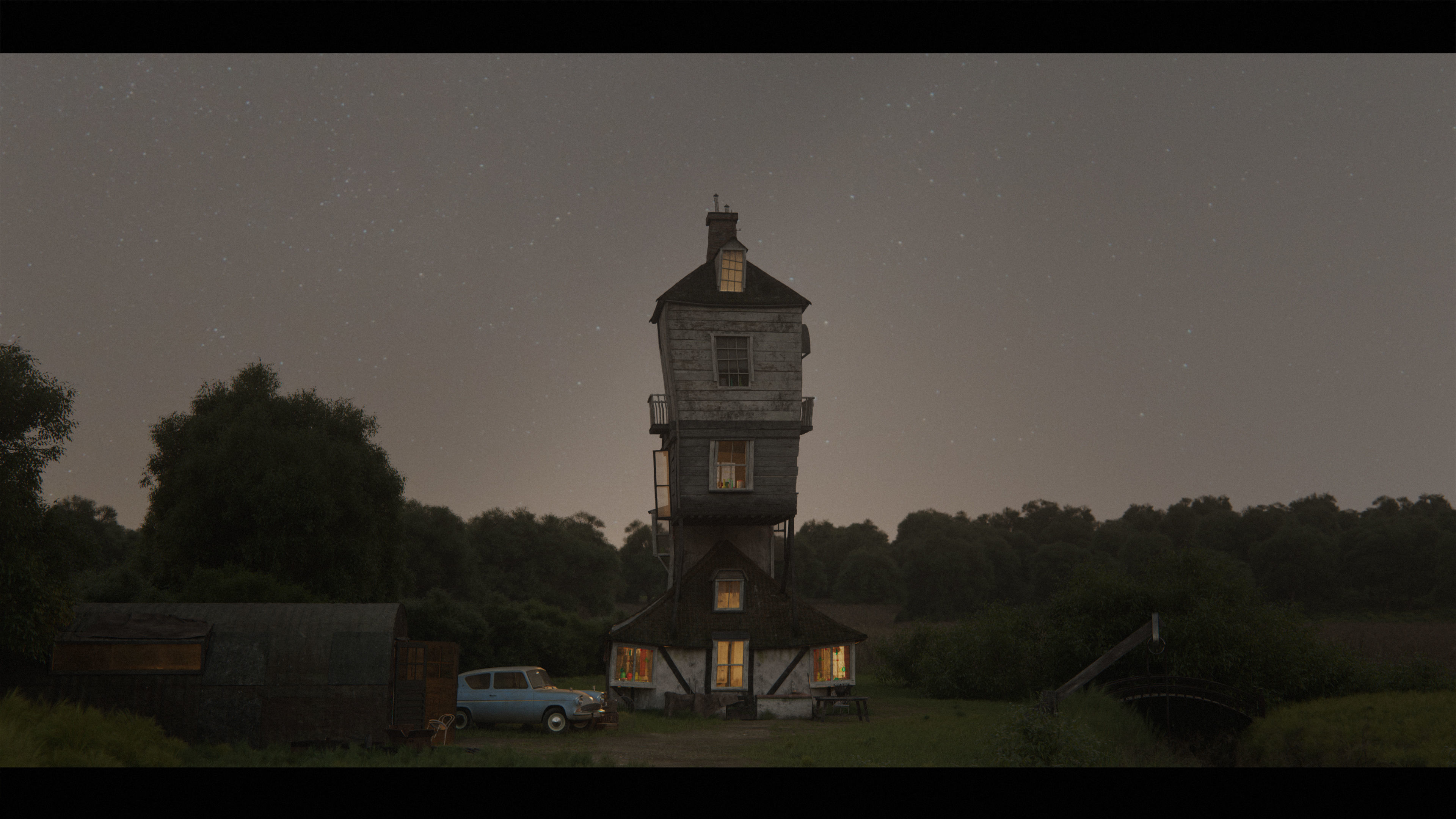 Harry Potter Burrow Weasley Car Environment Quidditch House Low-poly 3D model_14