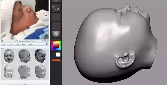 Fetus Head 3d model low-poly and highpoly 3D print model