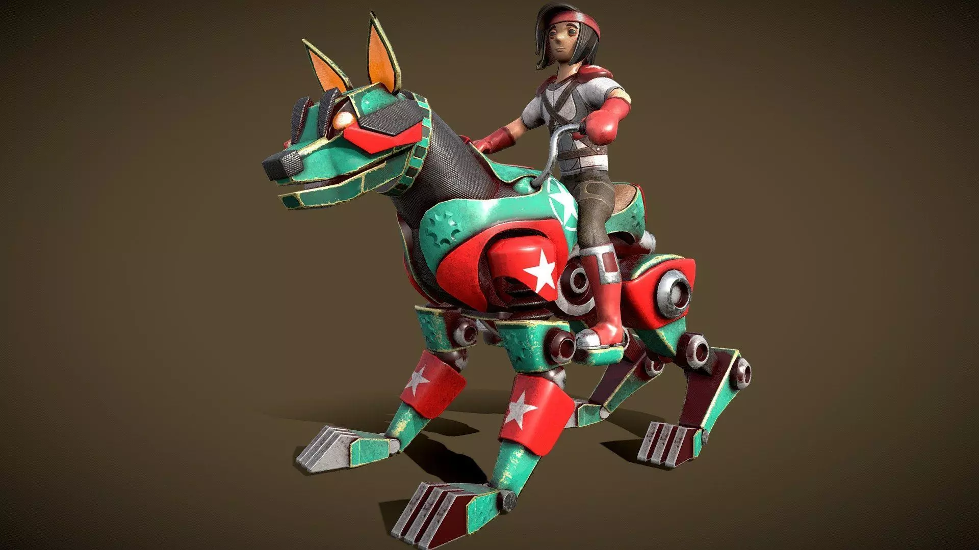 Robo-Dog with rider Free low-poly 3D model_0