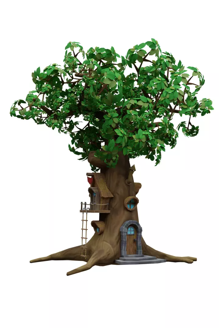 Tree House Low-poly 3D model_0