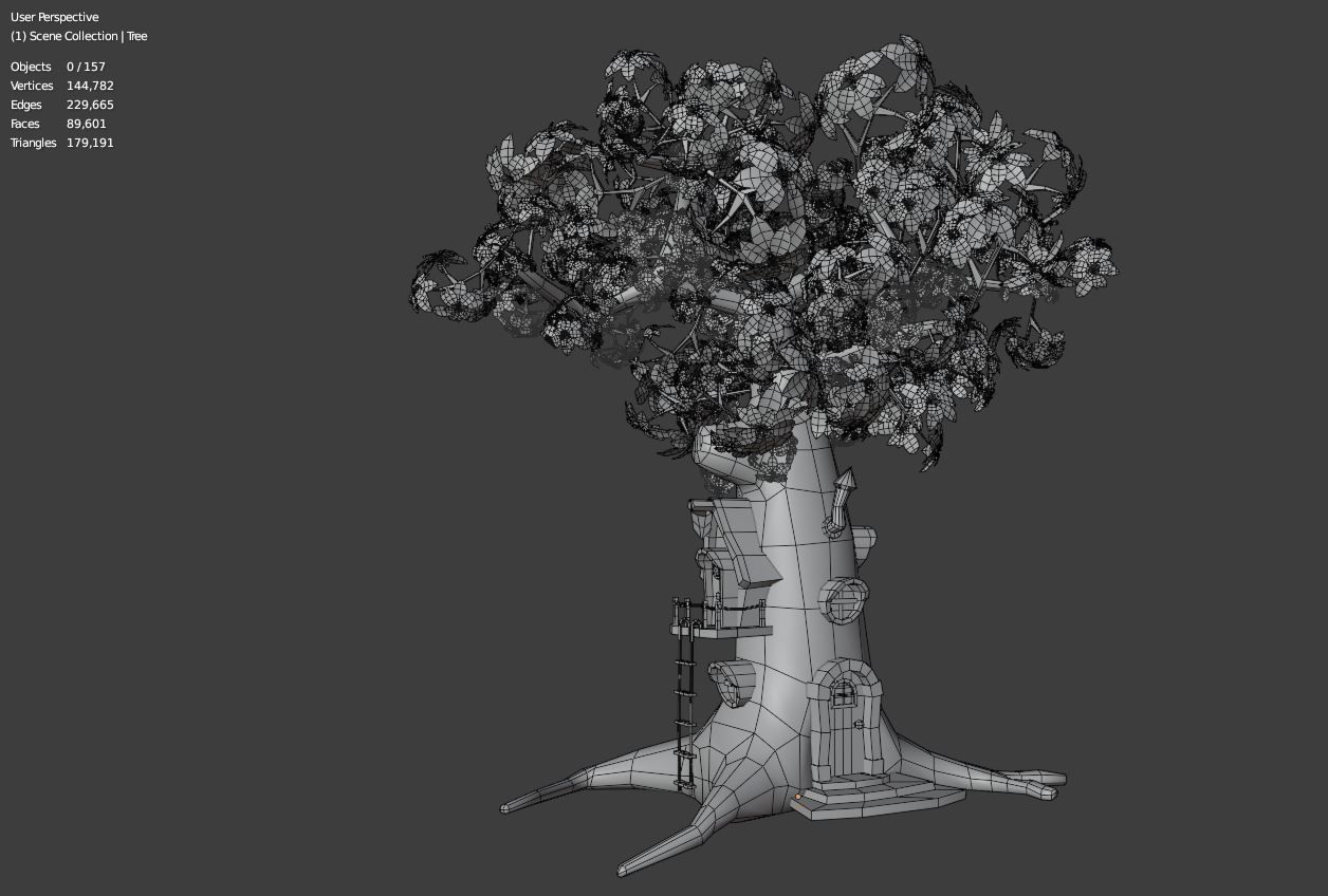 Tree House Low-poly 3D model_3