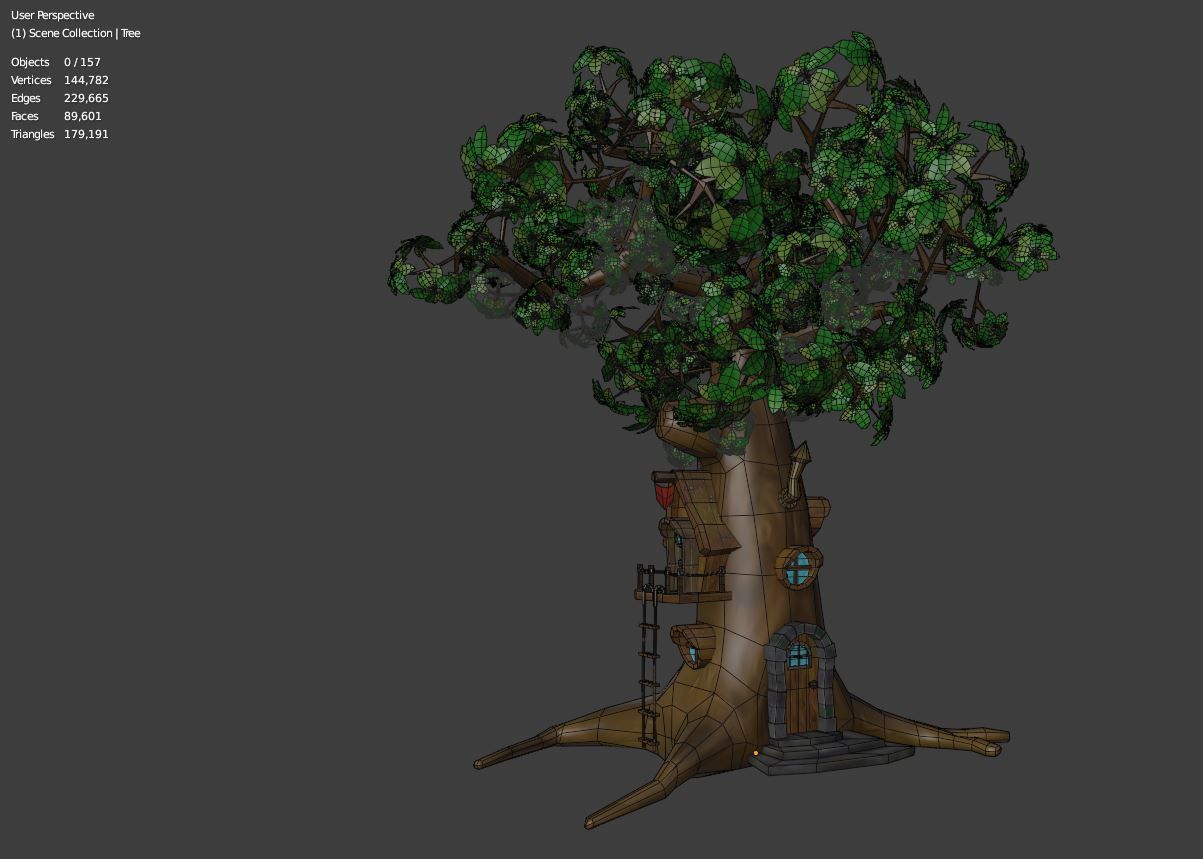 Tree House Low-poly 3D model_5
