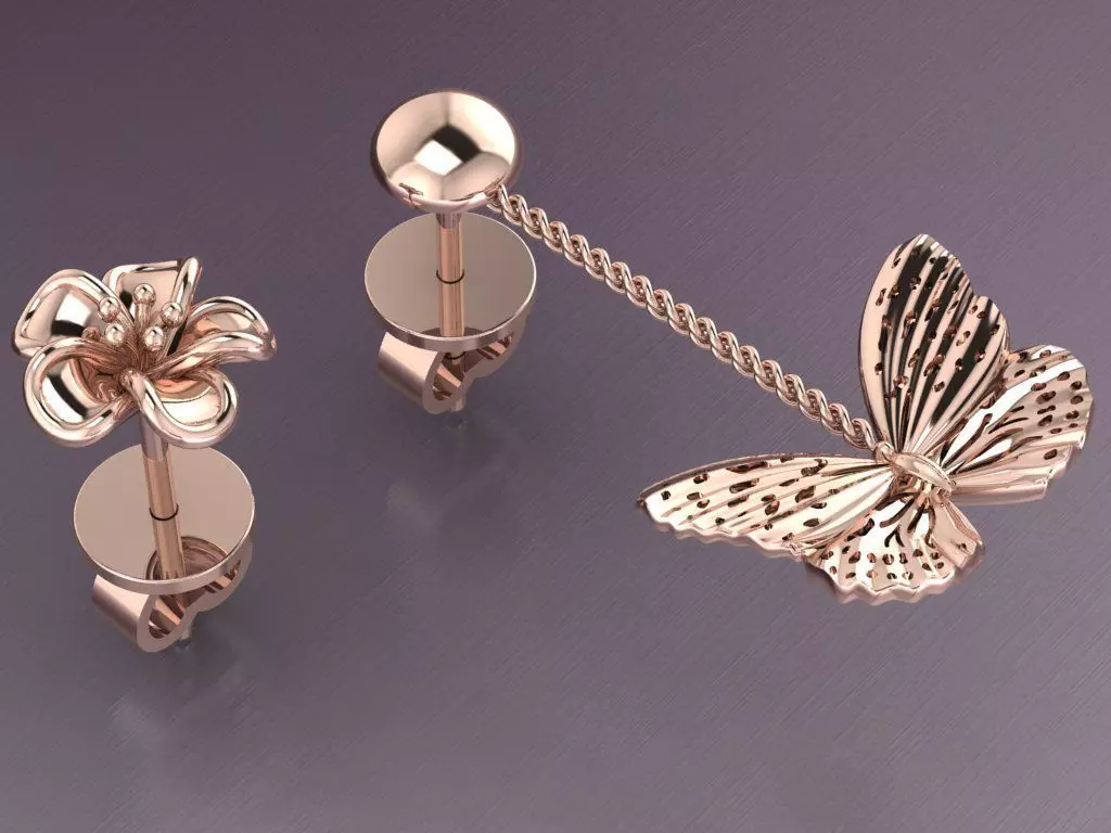 butterfly and flower earrings 3D print model