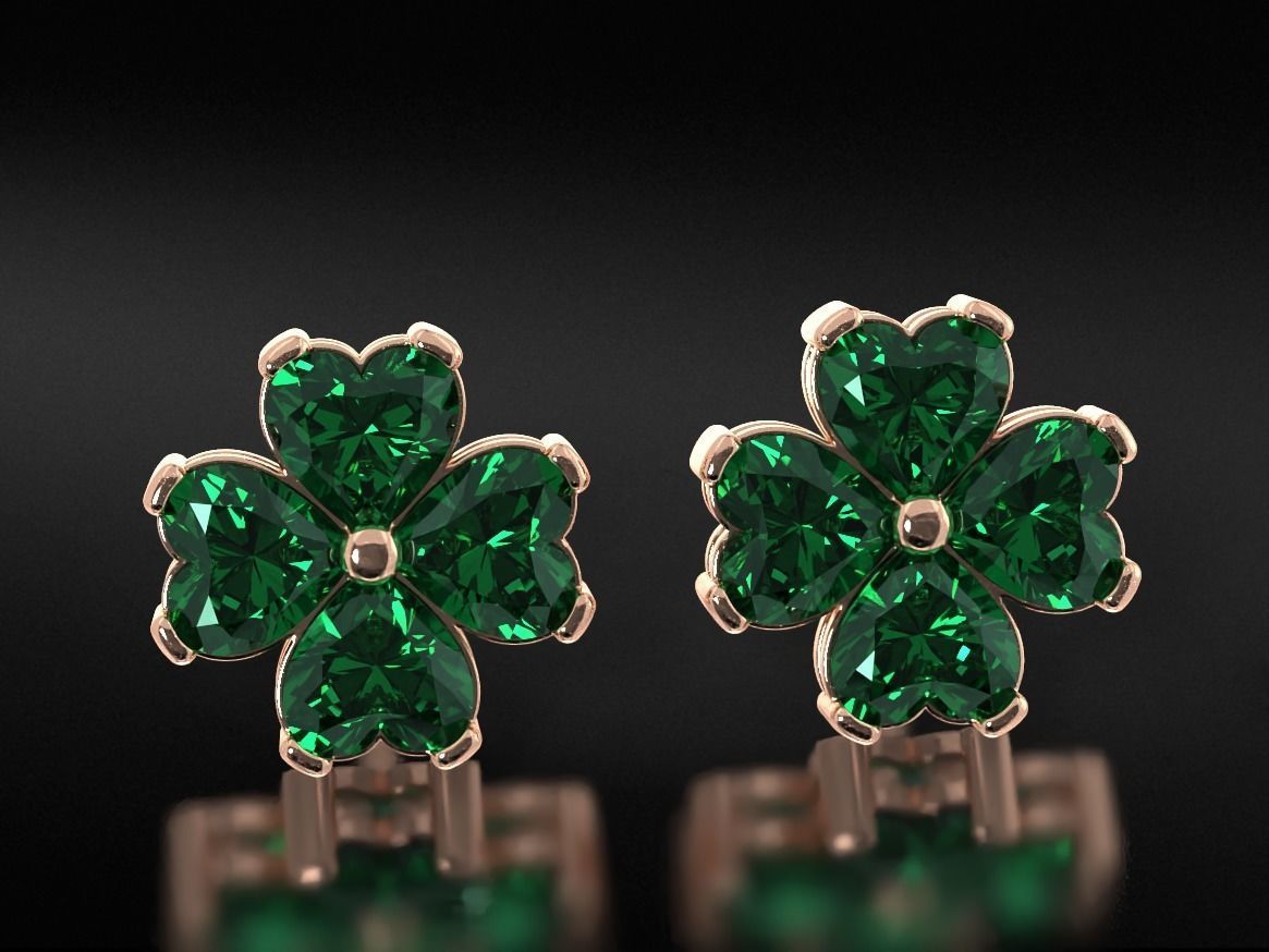 Earrings with stones heart in the form of a clover leaf 658 3D print model_10