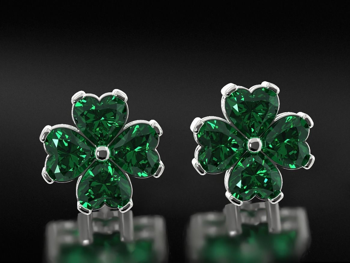 Earrings with stones heart in the form of a clover leaf 658 3D print model_1