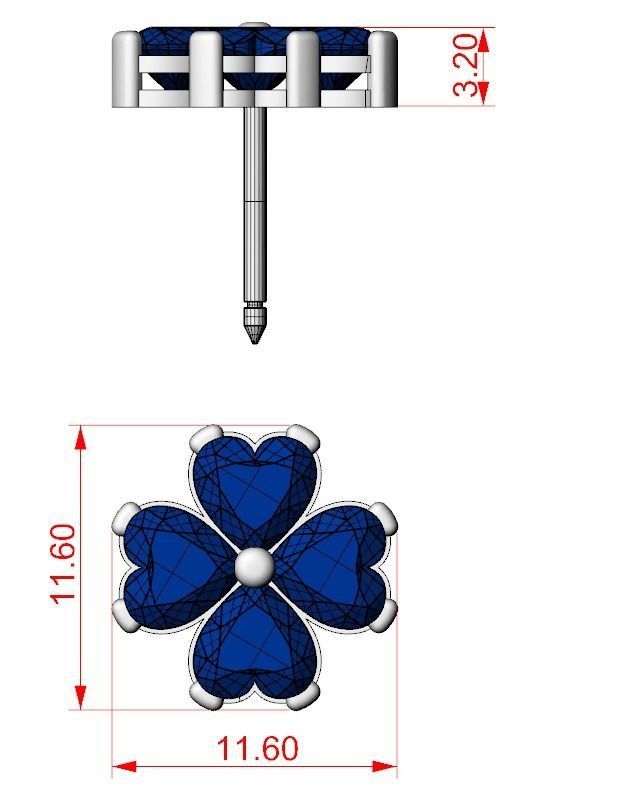 Earrings with stones heart in the form of a clover leaf 658 3D print model_13