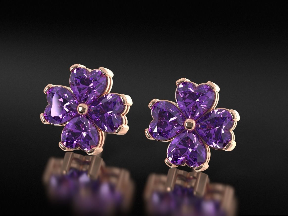 Earrings with stones heart in the form of a clover leaf 658 3D print model_2