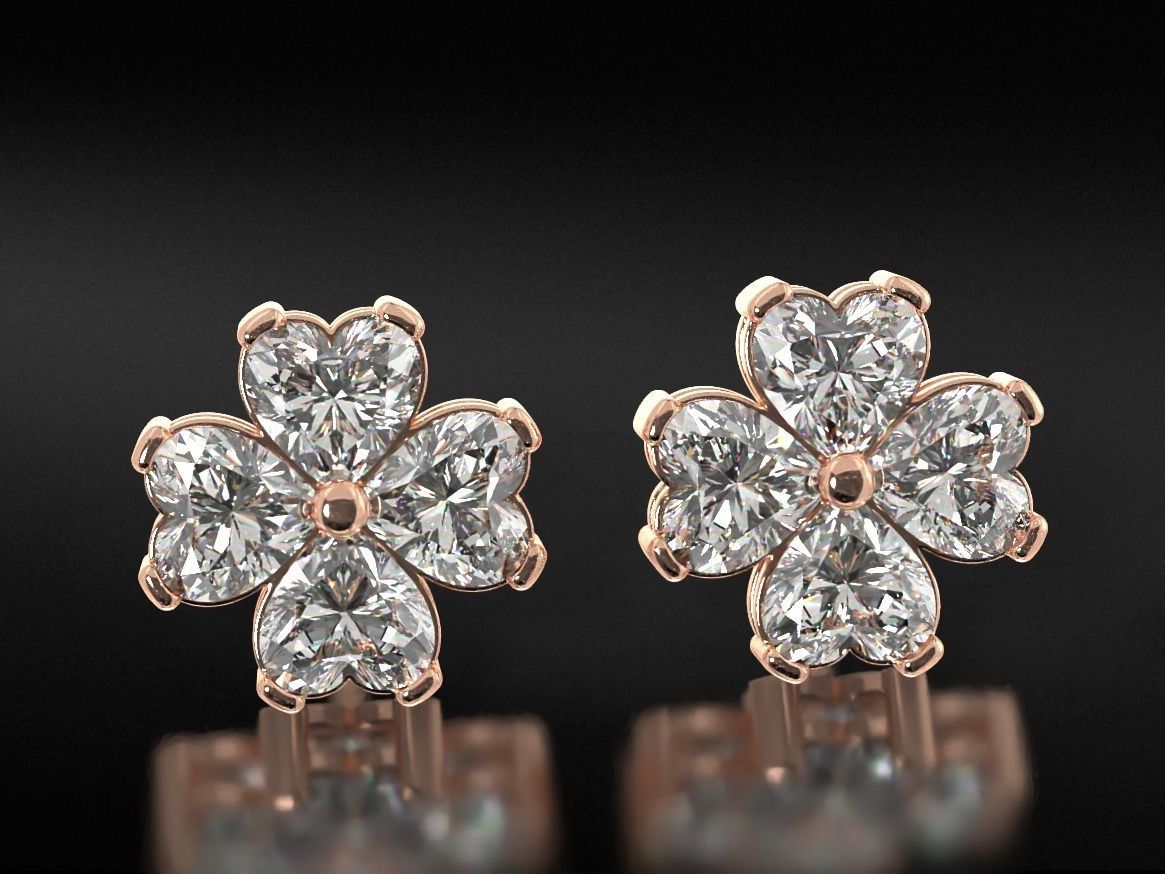 Earrings with stones heart in the form of a clover leaf 658 3D print model_9
