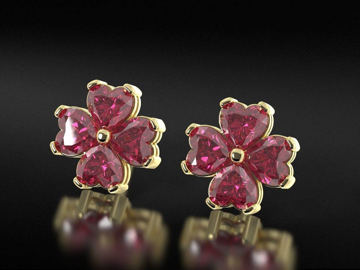 Earrings with stones heart in the form of a clover leaf 658 3D print model_6