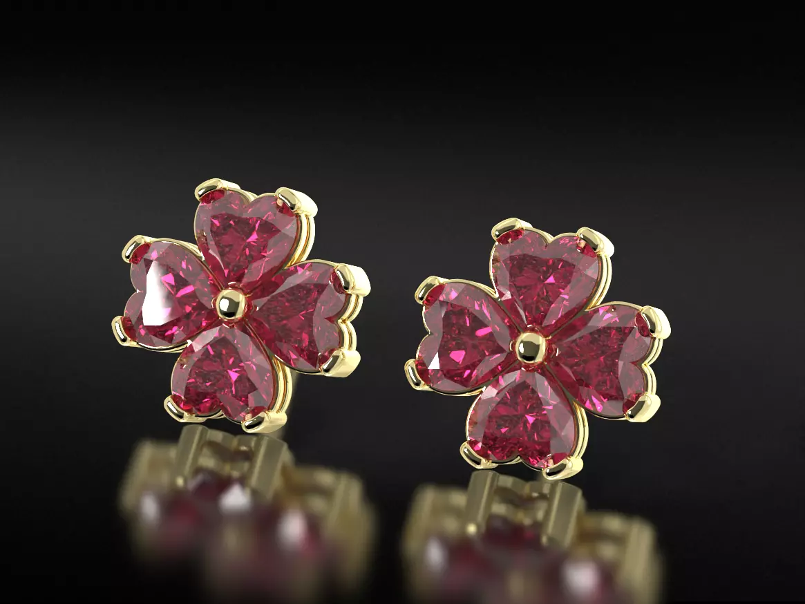 Earrings with stones heart in the form of a clover leaf 658 3D print model_0