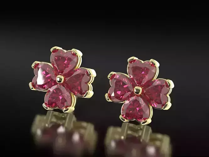 Earrings with stones heart in the form of a clover leaf 658