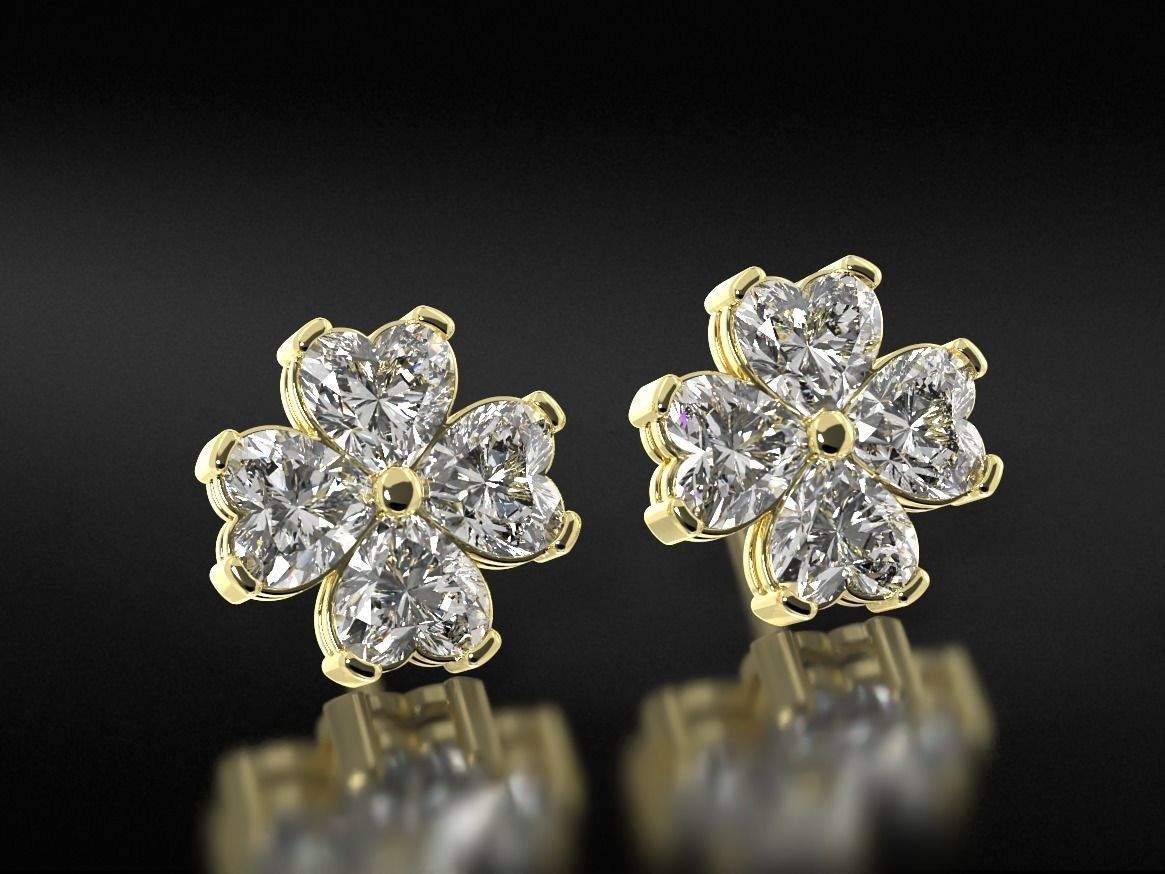 Earrings with stones heart in the form of a clover leaf 658 3D print model_8