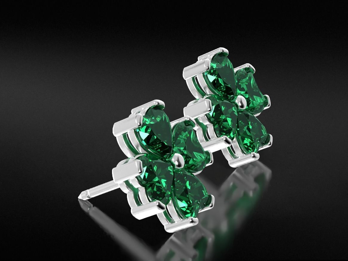 Earrings with stones heart in the form of a clover leaf 658 3D print model_12