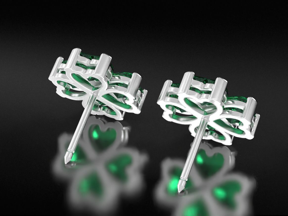 Earrings with stones heart in the form of a clover leaf 658 3D print model_11