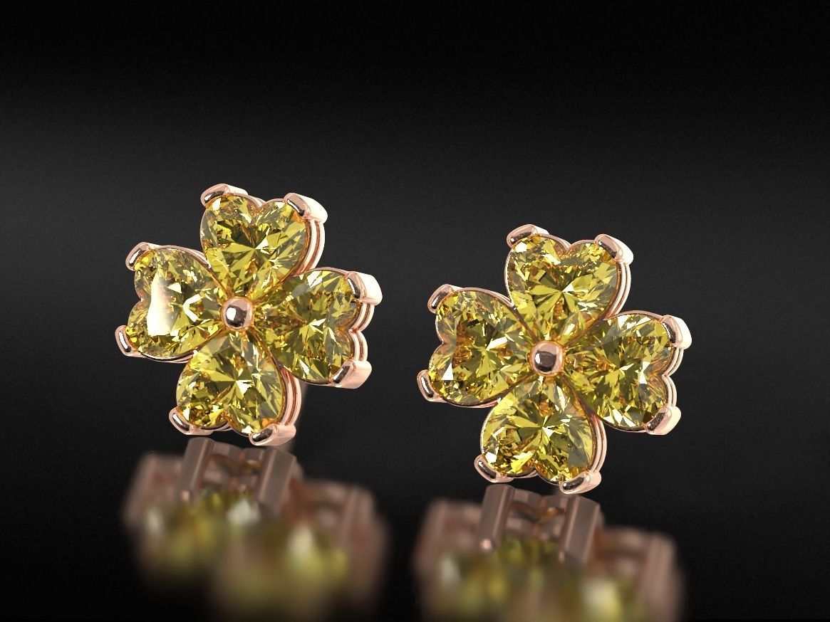Earrings with stones heart in the form of a clover leaf 658 3D print model_3