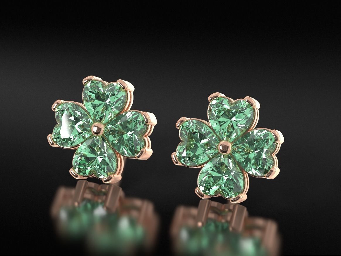 Earrings with stones heart in the form of a clover leaf 658 3D print model_4
