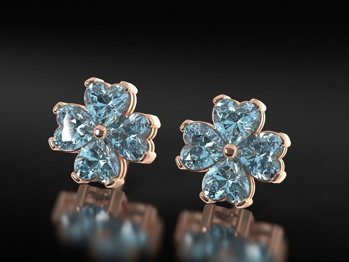 Earrings with stones heart in the form of a clover leaf 658 3D print model_5