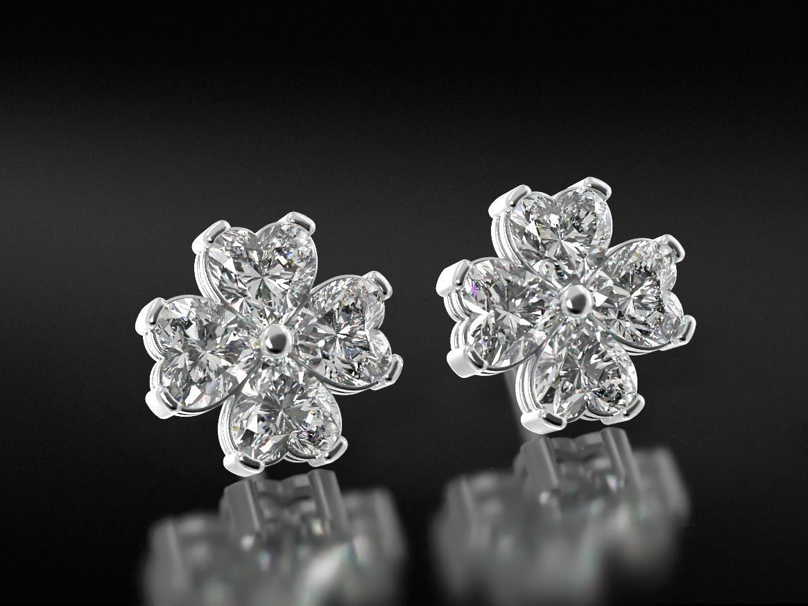Earrings with stones heart in the form of a clover leaf 658 3D print model_7