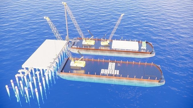 construction of bridge piers-roads on rivers and sea 3D print model