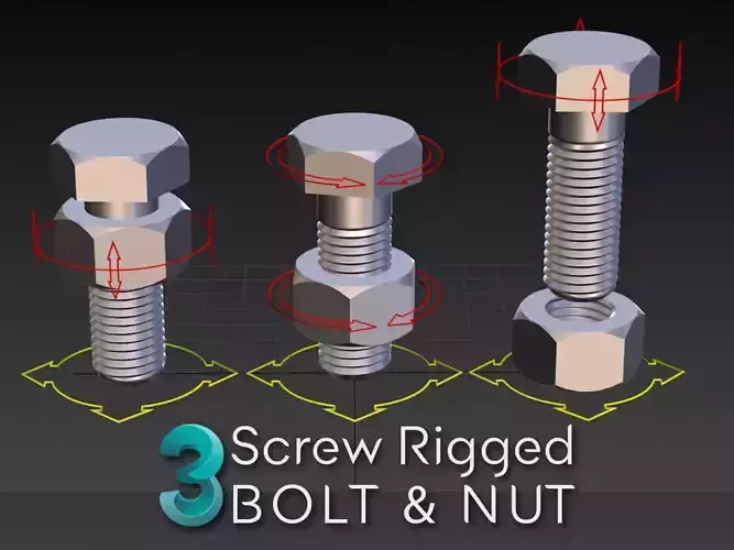 Screw Bolt and Nut Rigged 3D model