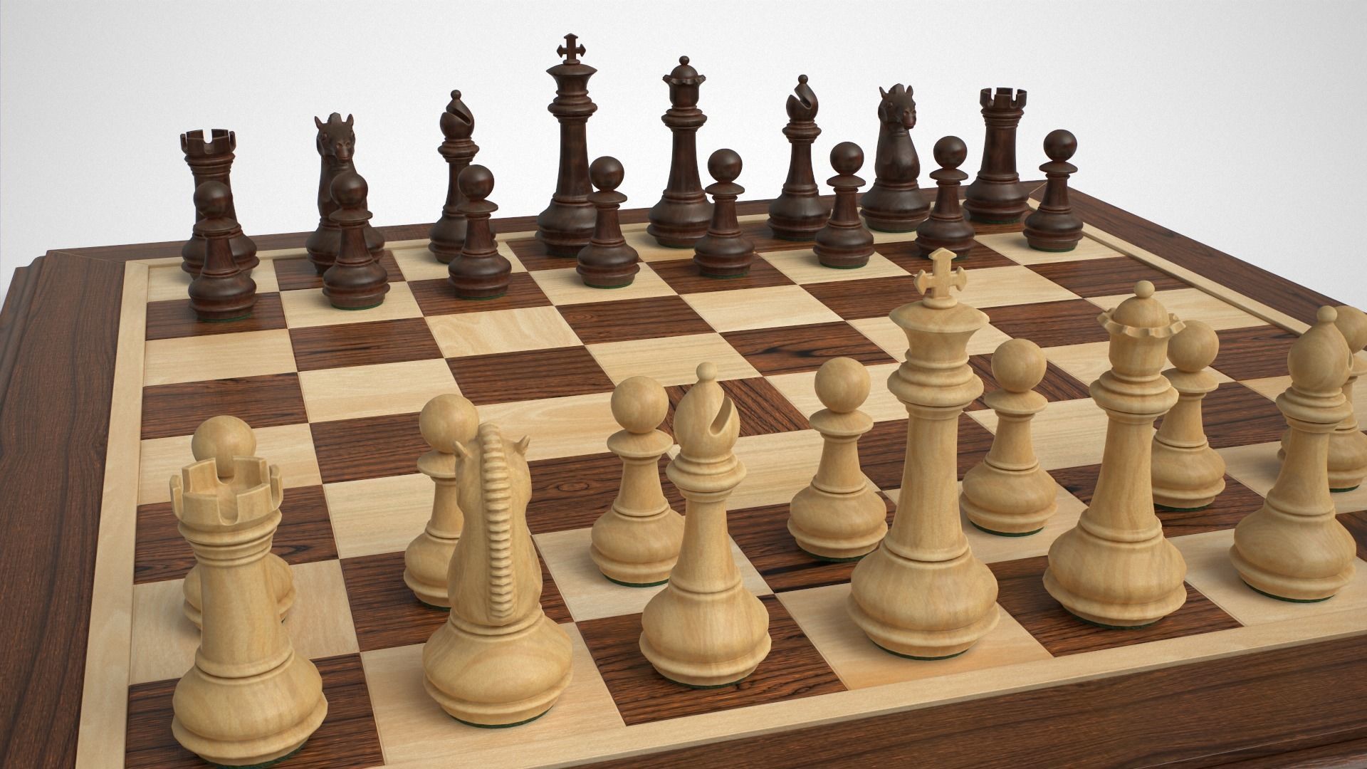 Wooden Chess Set Low-poly 3D model_2