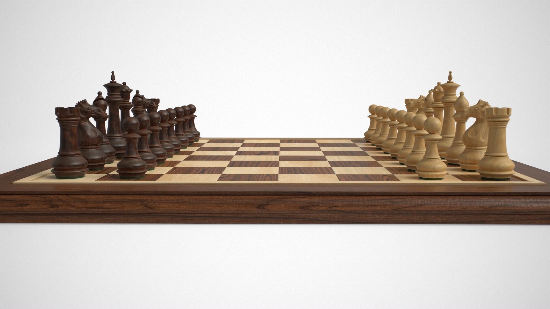 Wooden Chess Set Low-poly 3D model_4