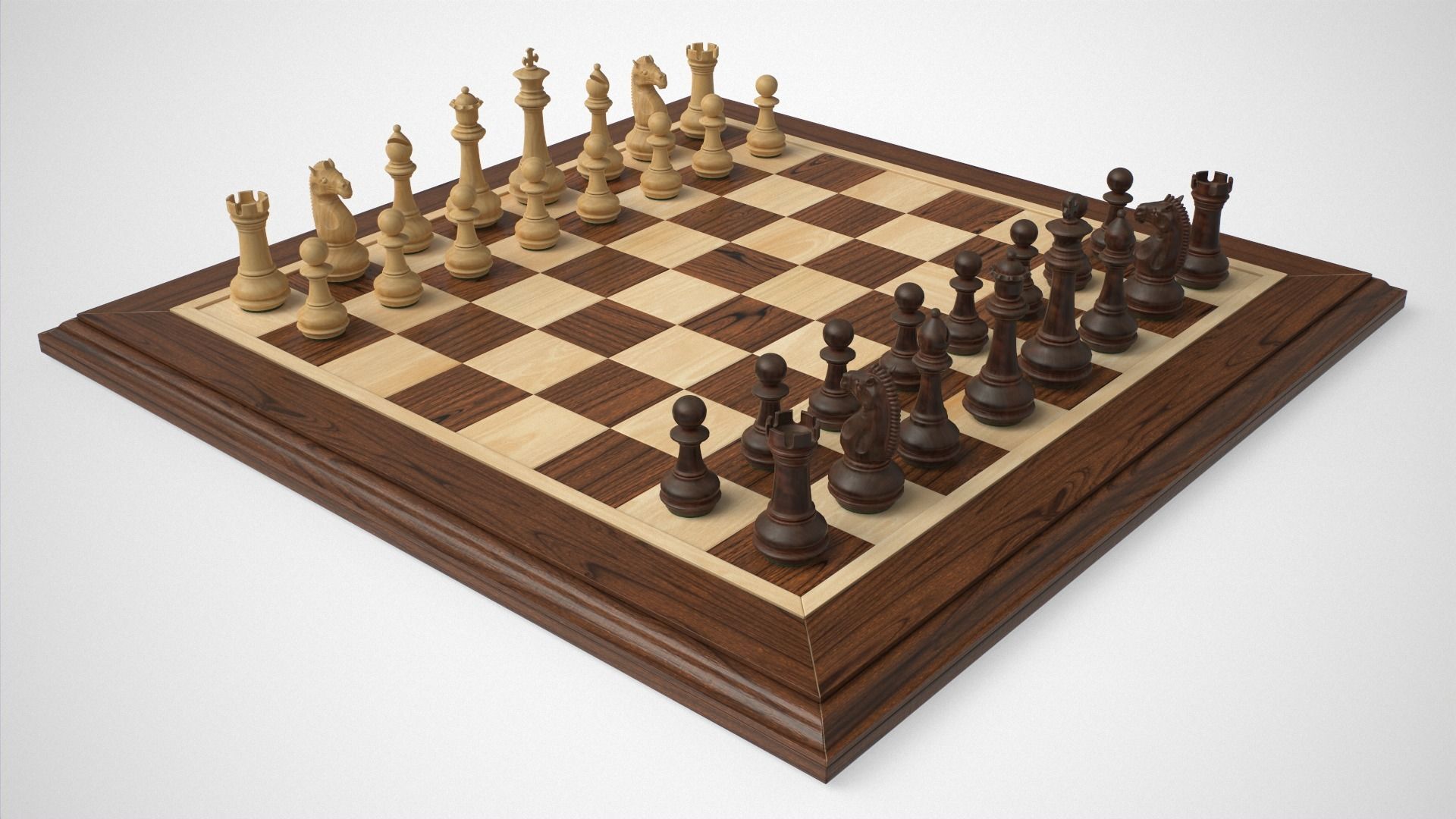 Wooden Chess Set Low-poly 3D model_1