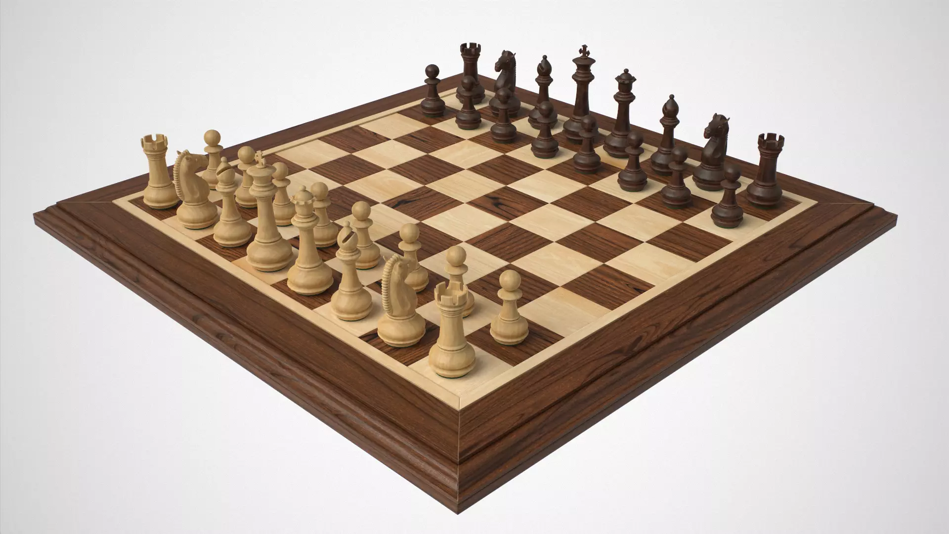Wooden Chess Set Low-poly 3D model_0