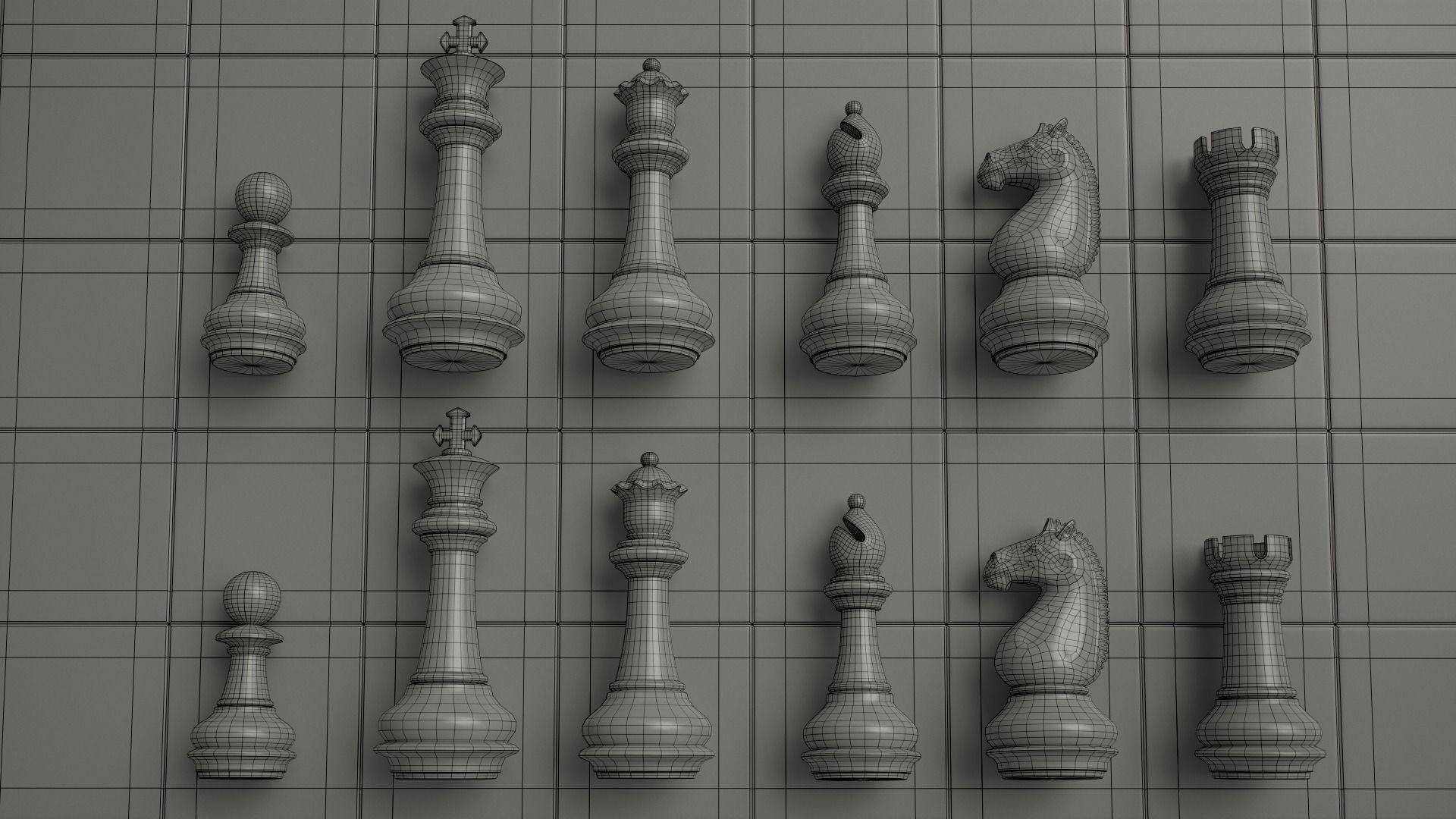 Wooden Chess Set Low-poly 3D model_9