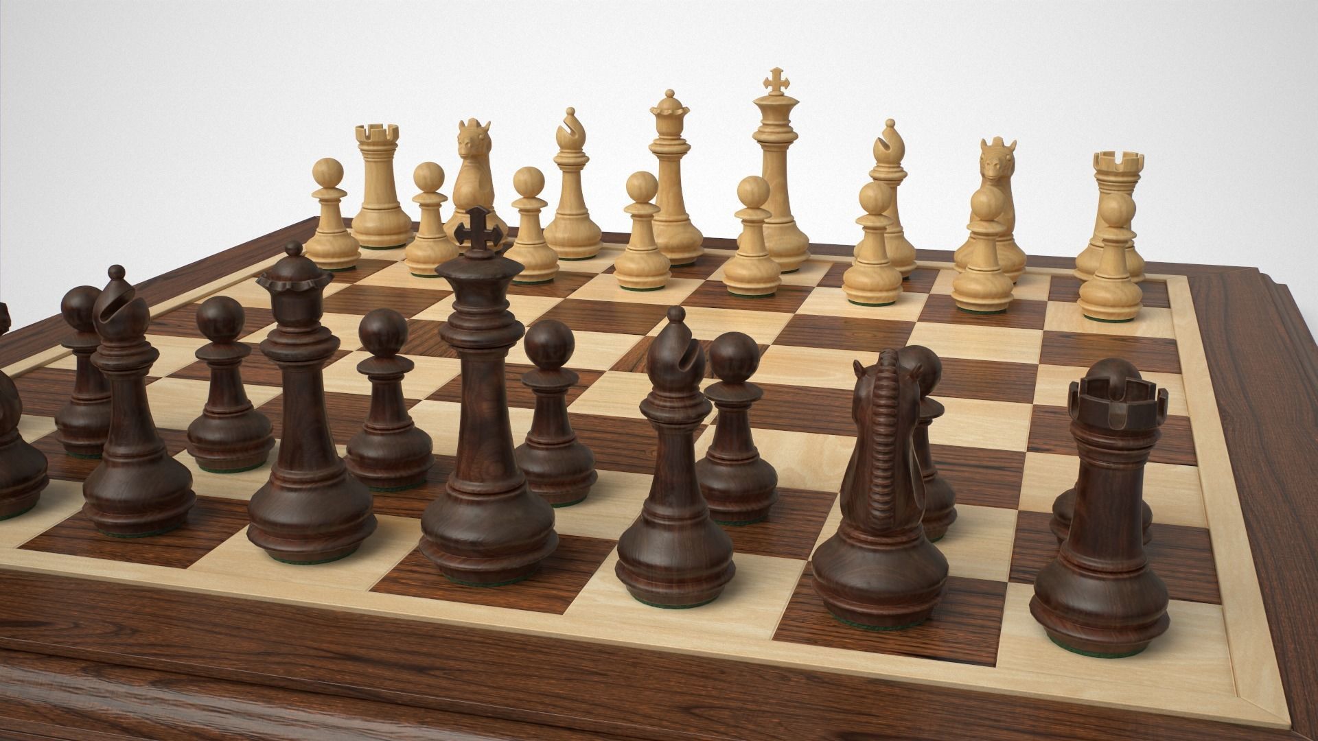 Wooden Chess Set Low-poly 3D model_3