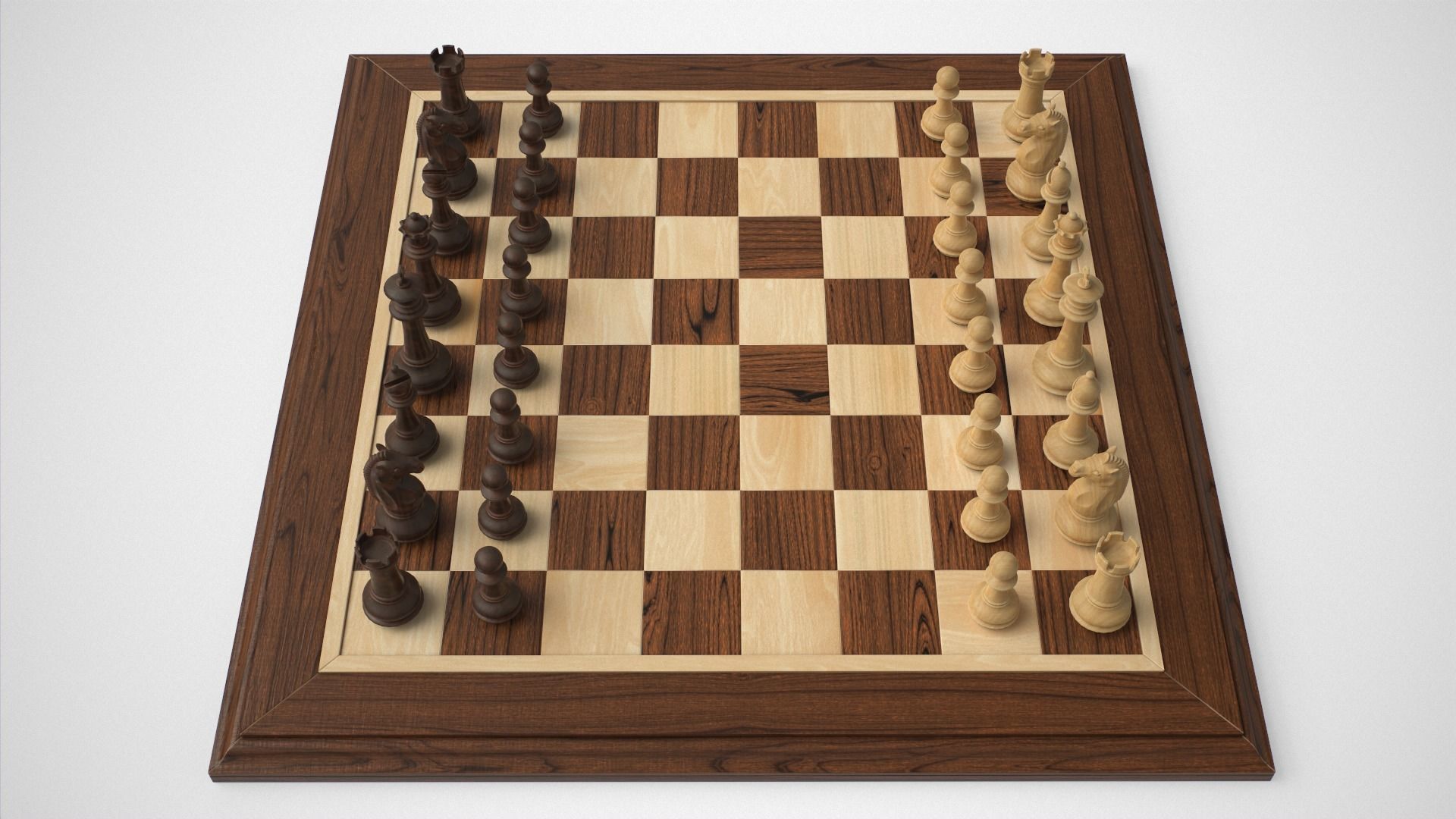 Wooden Chess Set Low-poly 3D model_5