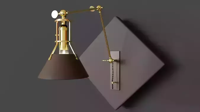 Light 3d model wall lamp with gold shade