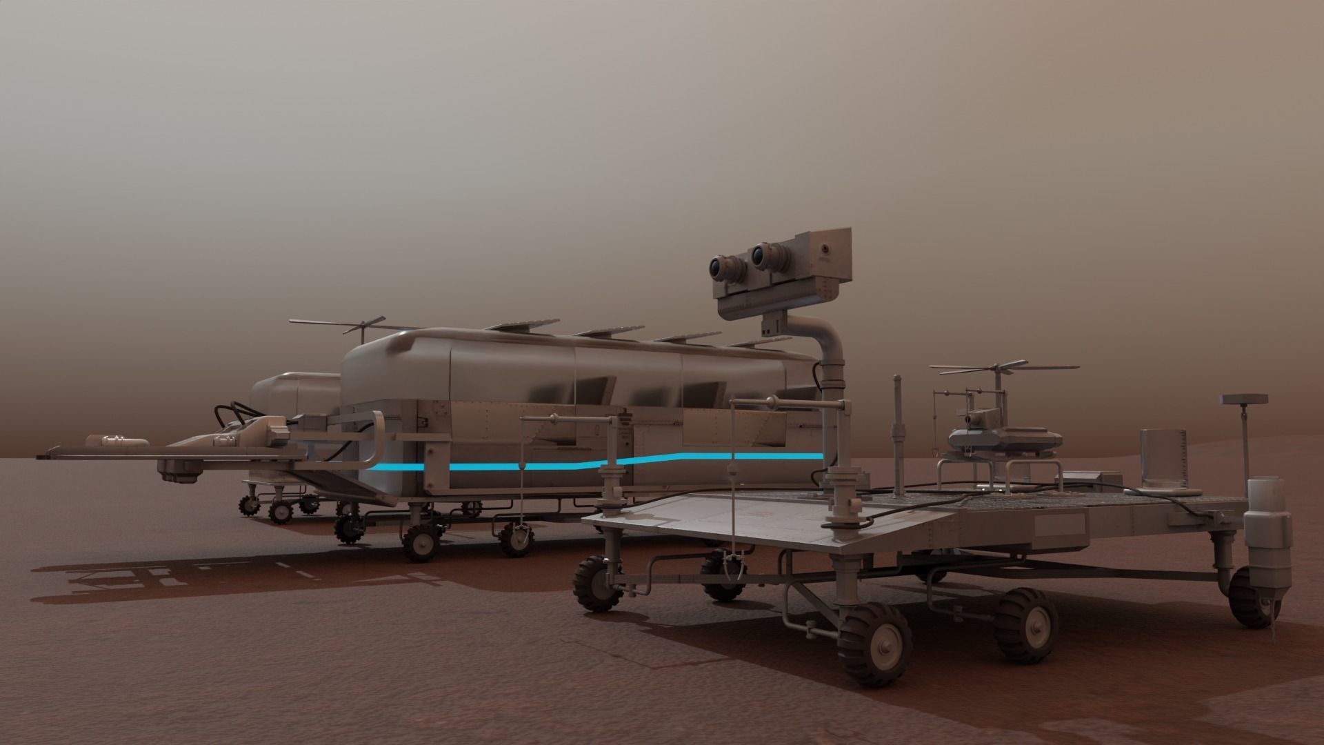 Mars Rover and vehicles Rigged Low-poly 3D model_7