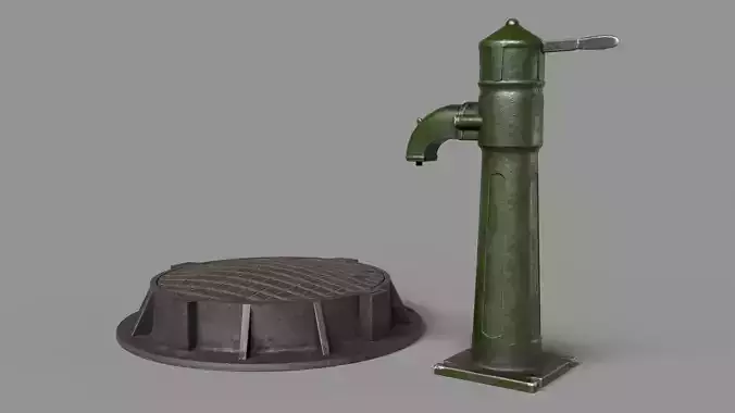 Soviet union hand water pump Low-poly 3D model