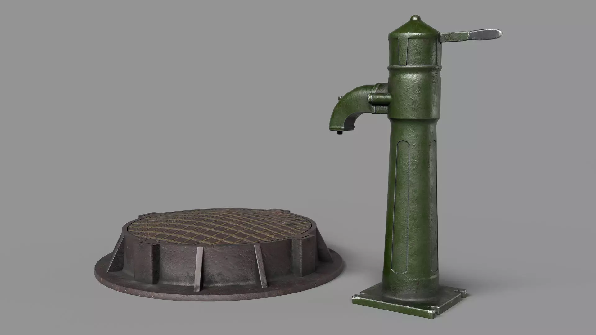 Soviet union hand water pump Low-poly 3D model_0