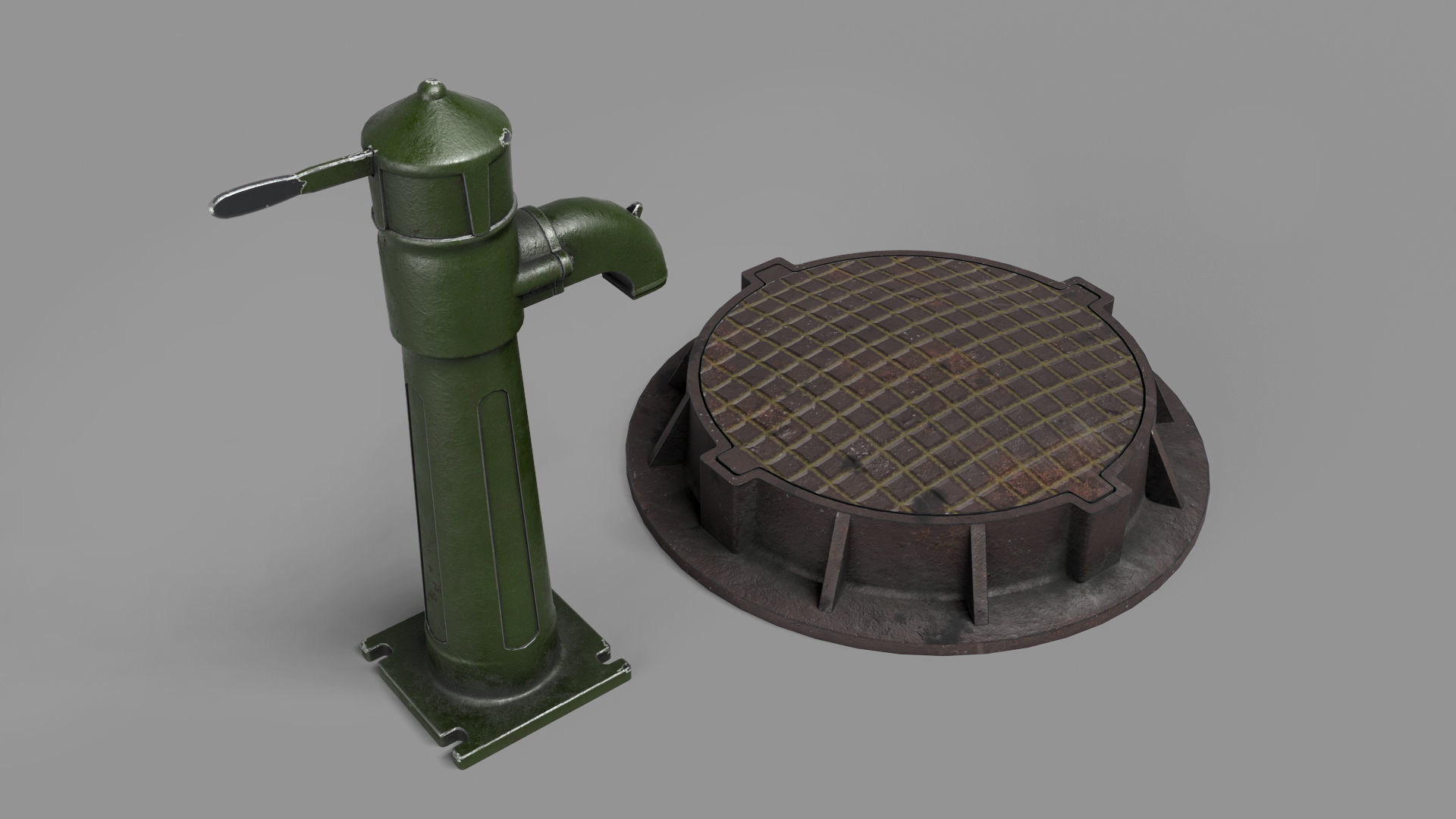 Soviet union hand water pump Low-poly 3D model_4