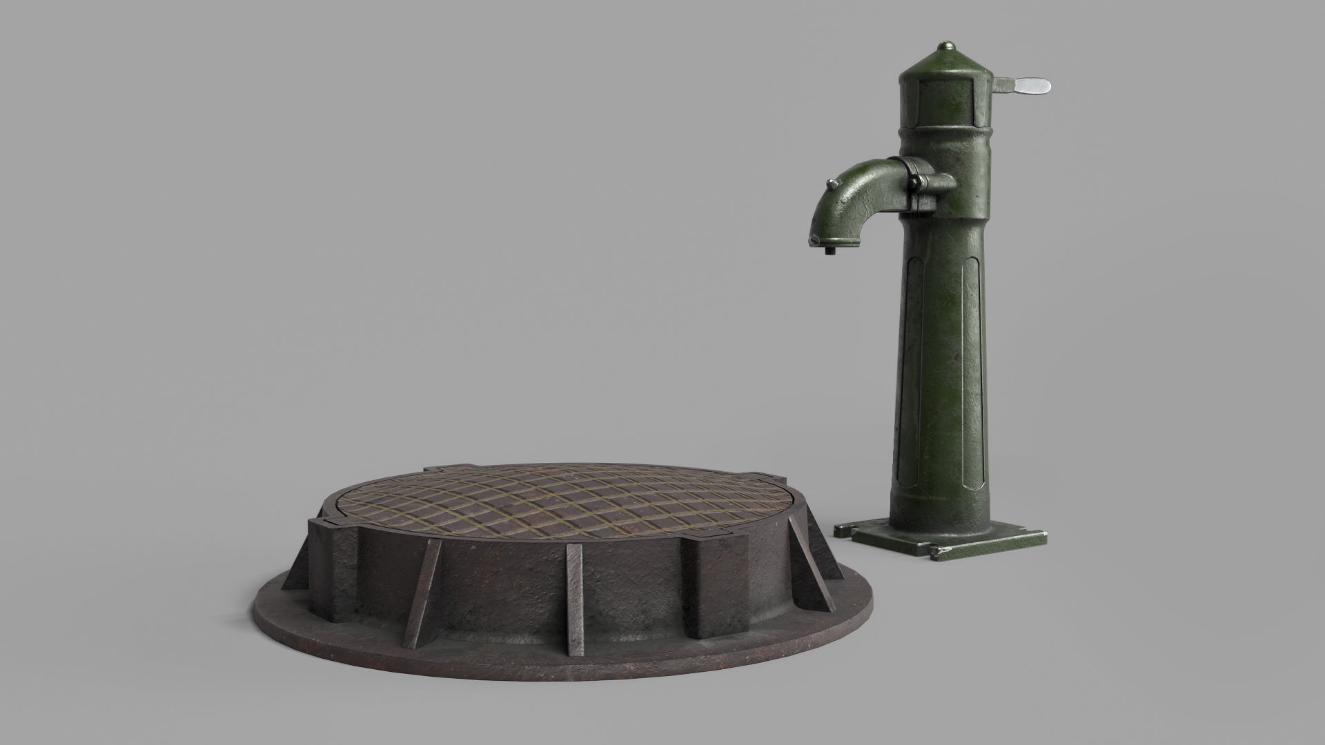 Soviet union hand water pump Low-poly 3D model_1