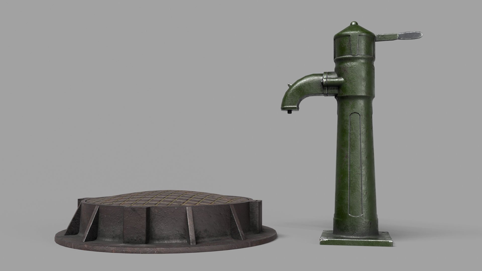 Soviet union hand water pump Low-poly 3D model_2