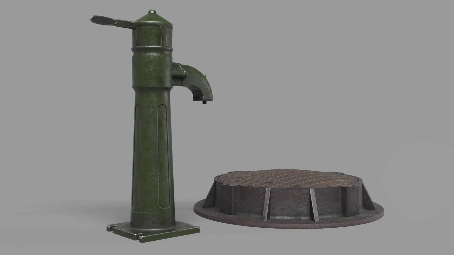Soviet union hand water pump Low-poly 3D model_3