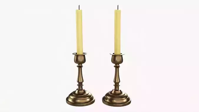 Candlestick with candles pair 3D model