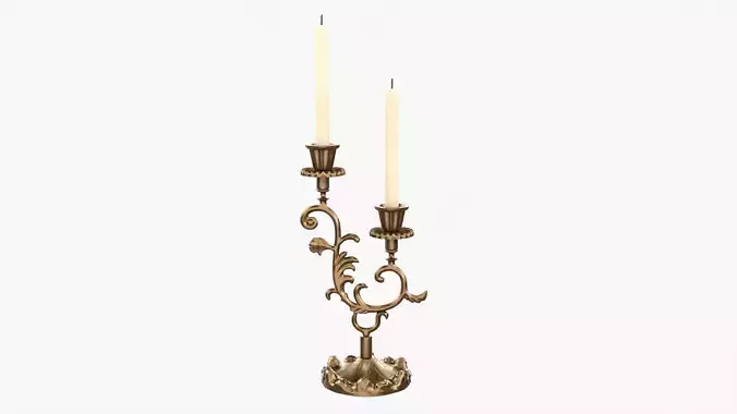 Candlestick with candles antique 01 3D model